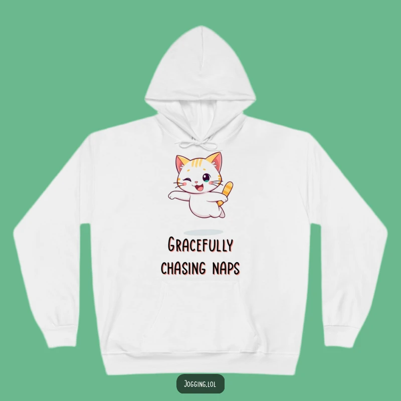 Cozy Funny Cat Running Hoodie - Warm Character Apparel for Playful Comfort