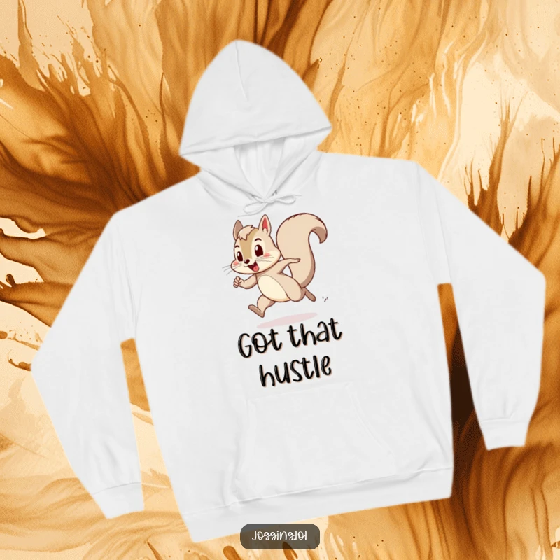 Funny hoodie featuring a playful squirrel character bounding with exertion, perfect for those who love adventure and active lifestyles.