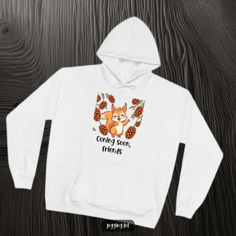 Funny squirrel hoodie showcasing a jovial character weaving playfully between cones, representing fun and agility, a cozy gift.