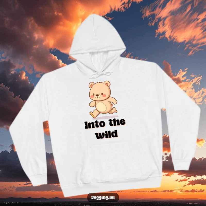 Funny hoodie depicting a diligent bear running with a steady, happy gait, providing warmth and a humorous symbol of persistence.