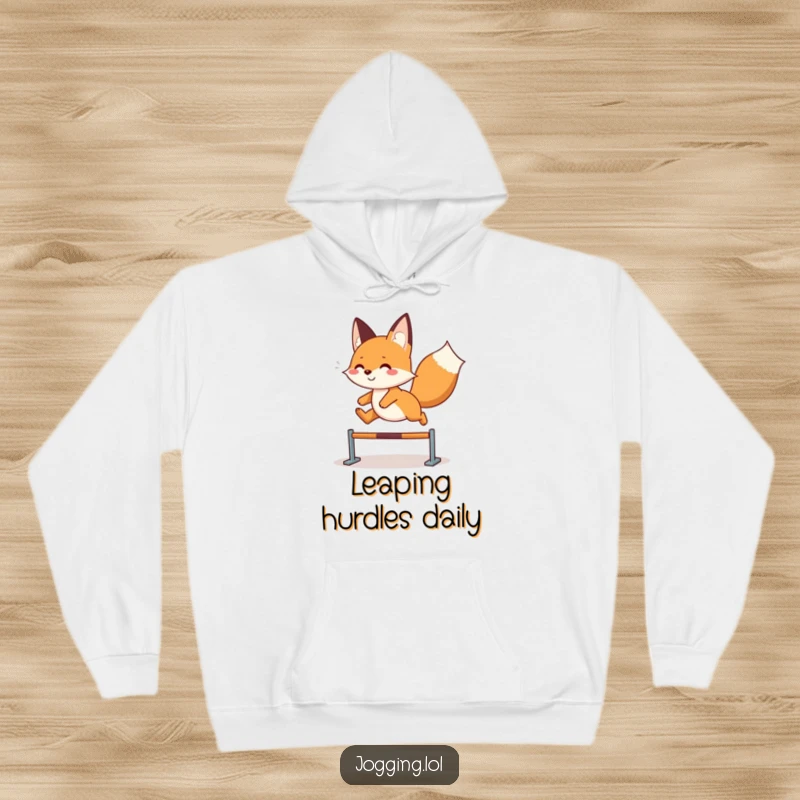 Funny fox hoodie featuring a playful character leaping with joy, offering warmth and a symbol of carefree fun, a cozy funny gift.