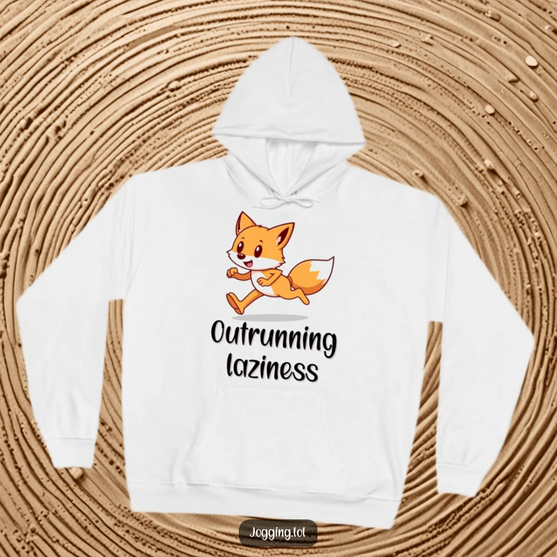Funny hoodie featuring a happy fox runner in stealthy, determined strides, perfect for staying warm and looking cool.