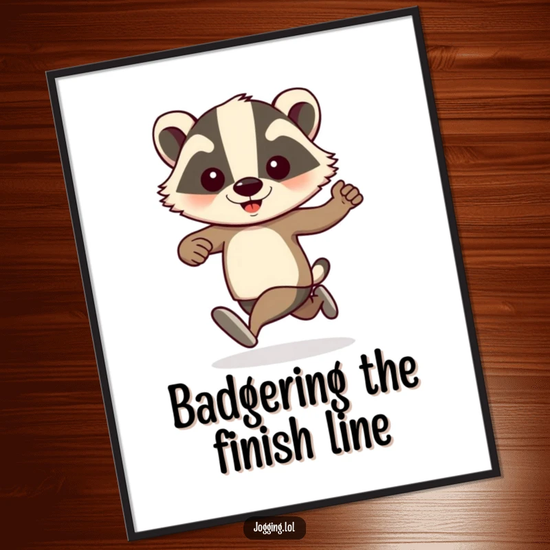 Funny Free Printable Badger Wall Art depicting a badger jogger energetically pumping their arms while running.