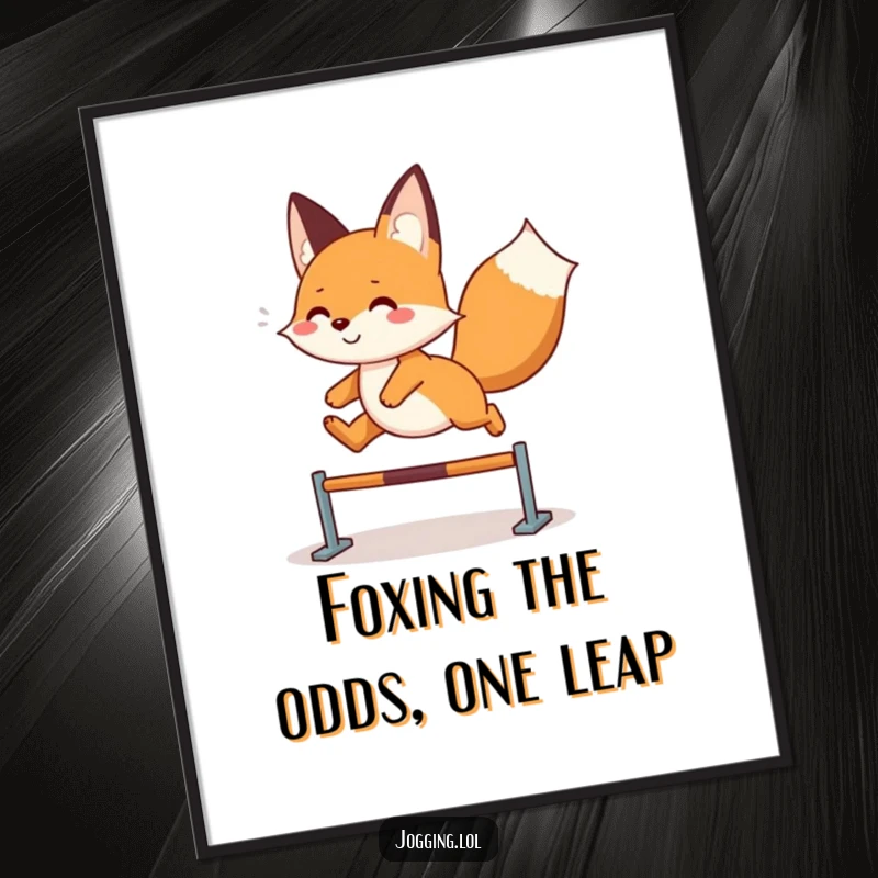 Funny Free Printable Wall Art: A playful fox character joyfully leaping over an imaginary hurdle.