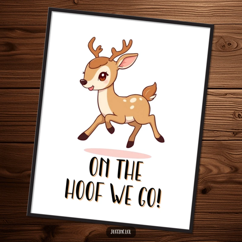 Funny Free Printable wall art: A smiling deer energetically bounds with a determined rhythm, bringing joy to your decor.