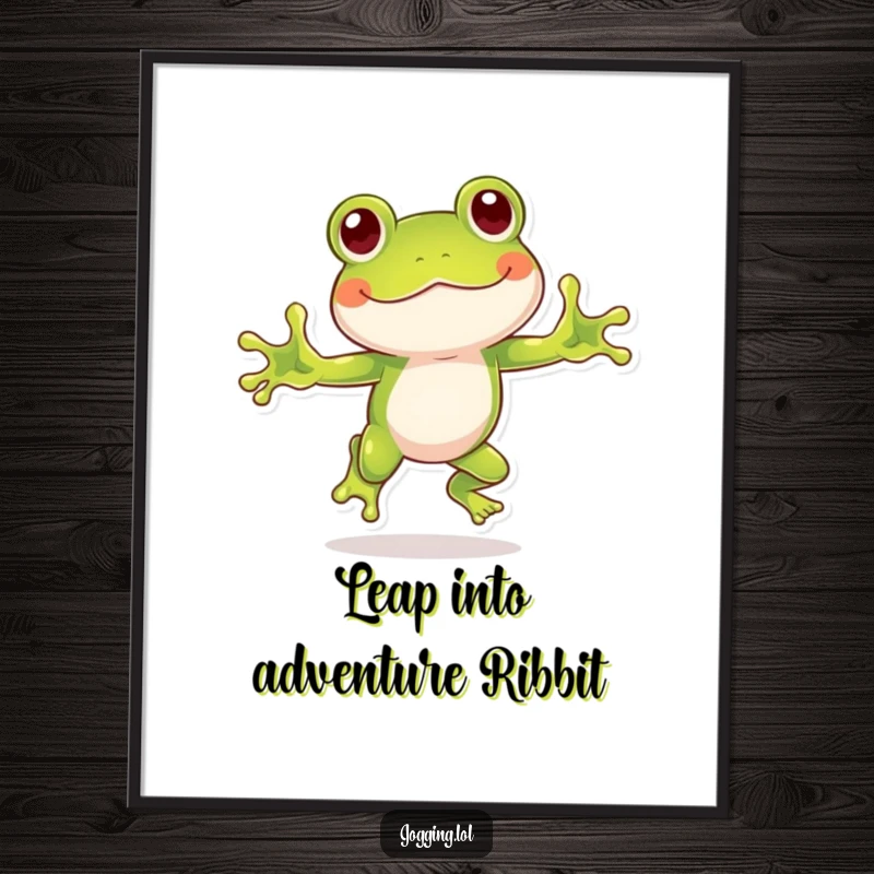 Funny Free Printable Wall Art of a playful frog hopping with great enthusiasm, adding a whimsical and energetic touch to any room.