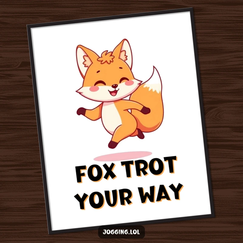 Funny Free Printable Wall Art: Playful fox character dashing energetically with a joyful bounce, full of life and motion.
