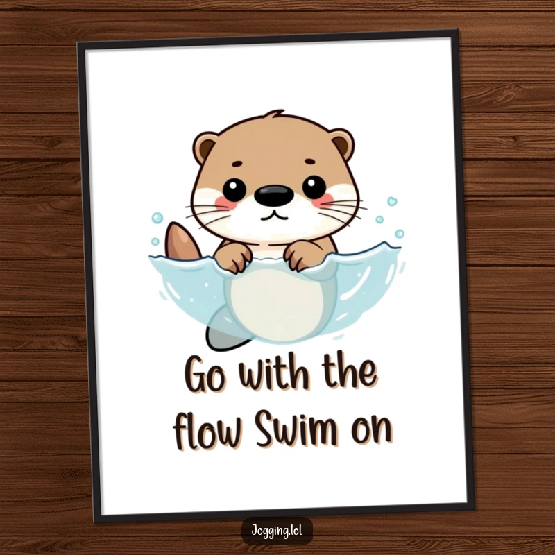 Funny Free Printable Wall Art depicting a powerful otter swimming with strong, rhythmic strokes, adding an energetic touch to any room.
