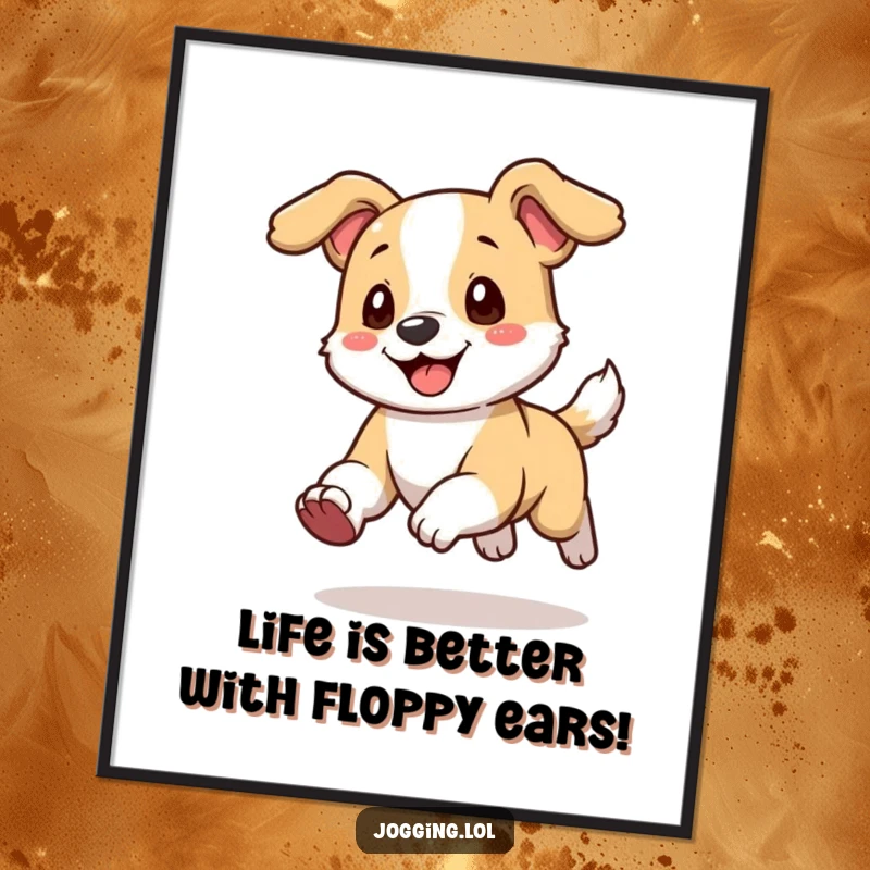 Funny Free Printable Wall Art of a playful dog character running with its ears flopping happily, radiating pure joy.