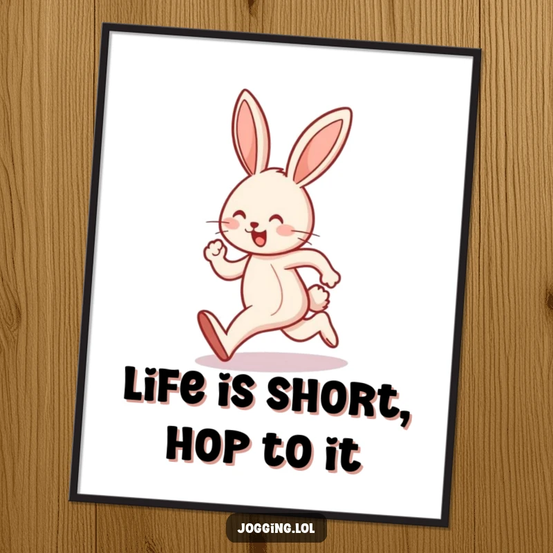Funny Free Printable Wall Art: Joyful bunny character doing a little hop while jogging, adding playful decor.