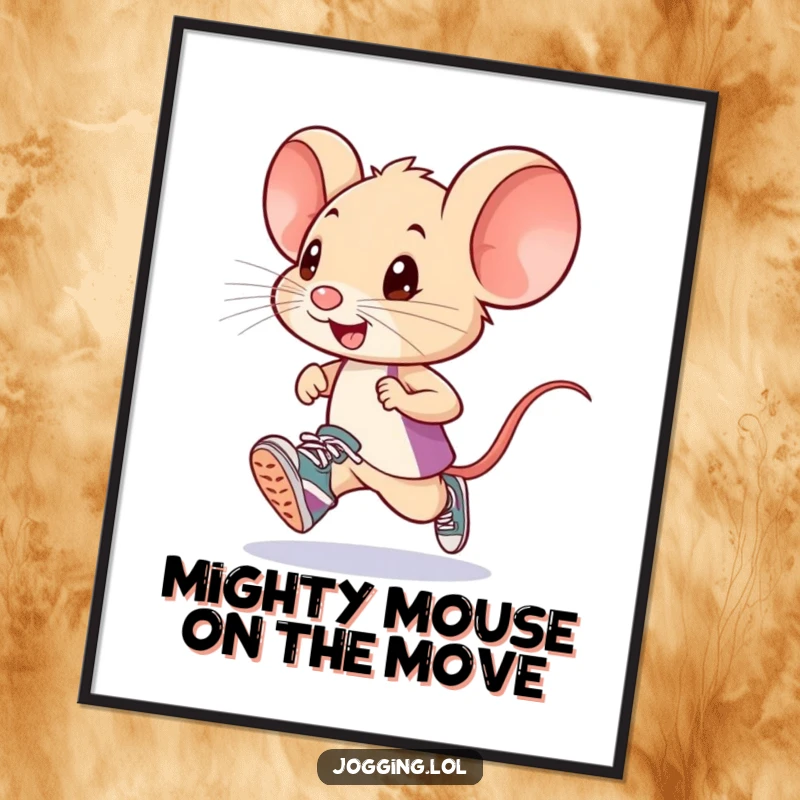 Funny Free Printable Mouse Wall Art showing a determined little mouse in tiny sneakers, ready for a run.