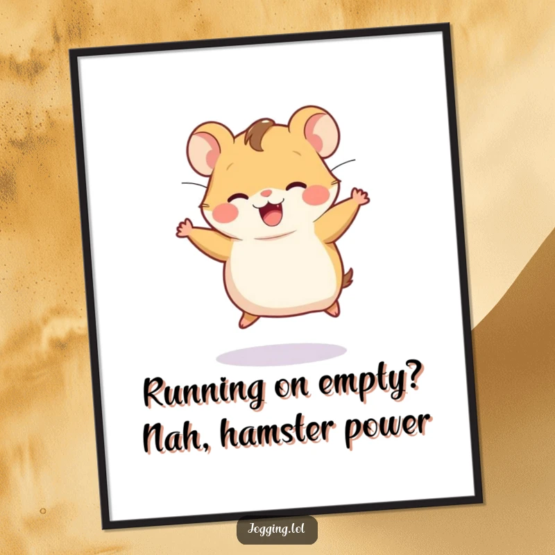 Funny Free Printable Wall Art: Joyful hamster character running on an invisible wheel, adding whimsical decor.
