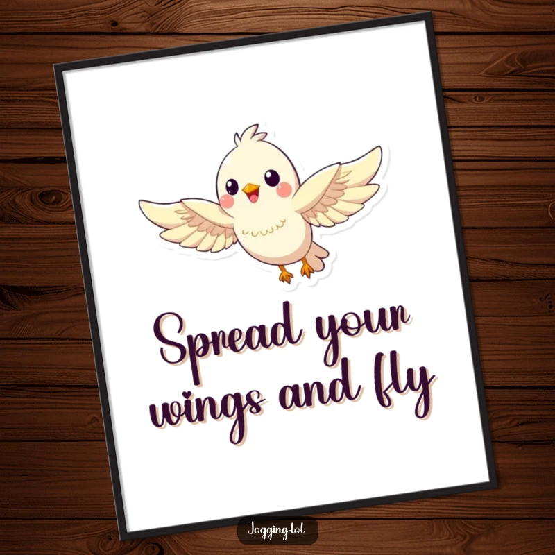 Funny Free Printable Wall Art of a happy bird gracefully soaring with wings extended, bringing a sense of freedom and joy.