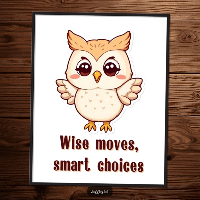Funny Free Printable Wall Art: A happy owl flaps its wings slightly, offering a wise and whimsical presence.