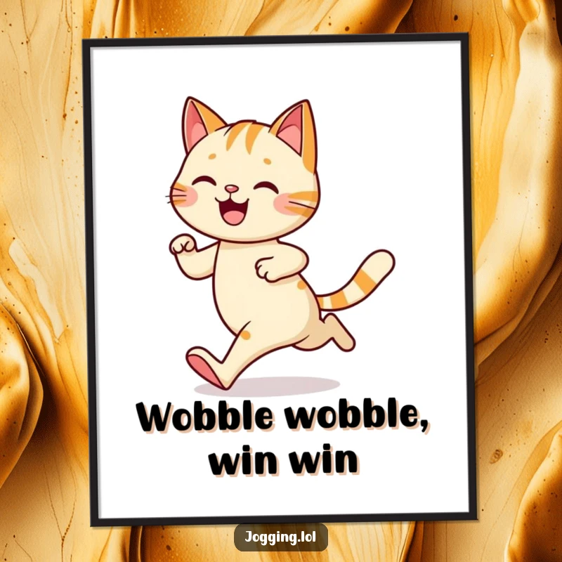 Funny Free Printable Wall Art: A happy cat captured mid-jog with a noticeable, amusing wobble, adding character to decor.