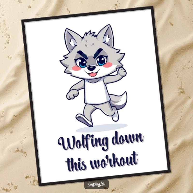 Funny Free Printable Wolf Wall Art showing a proud wolf jogger with a wide, confident smile.