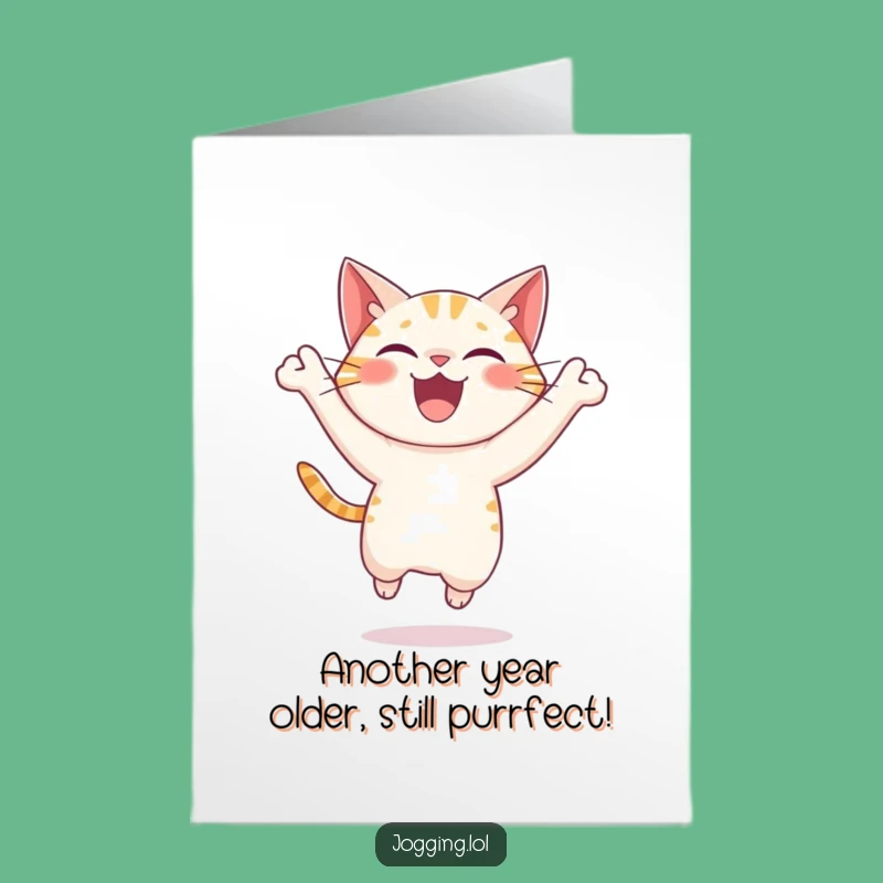 Free Printable Cat Birthday Card: Playful Cat Leap Printable Greeting Card for a Fun Celebration