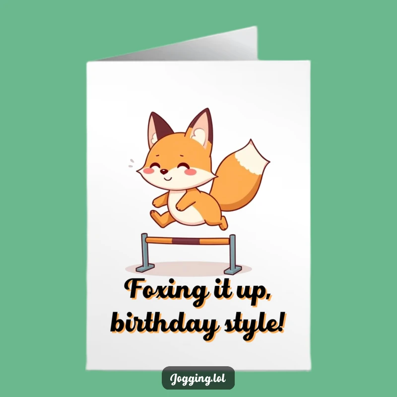 Free Printable Birthday Card: Playful Fox Leap, Humorous Downloadable Gift for Adventurous Souls