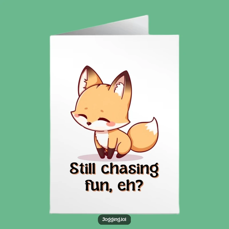 Free Printable Birthday Card: Winking Fox Chasing Shadow Funny Downloadable Gift