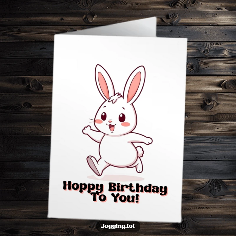 Funny Free Printable Birthday Card: Cheerful rabbit character running with energetic strides, ready to deliver birthday wishes.