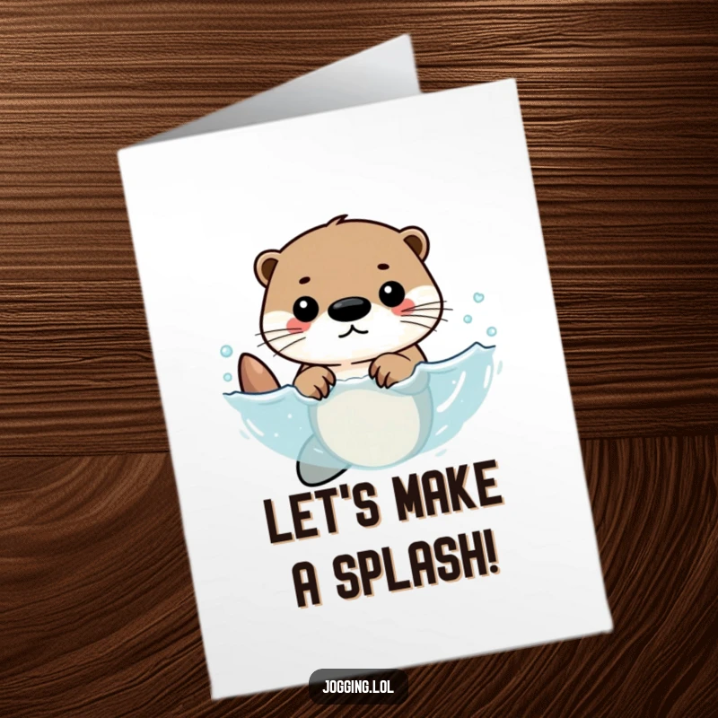 Funny Free Printable Birthday Card featuring a determined otter swimming rapidly with rhythmic strokes, wishing a happy birthday.