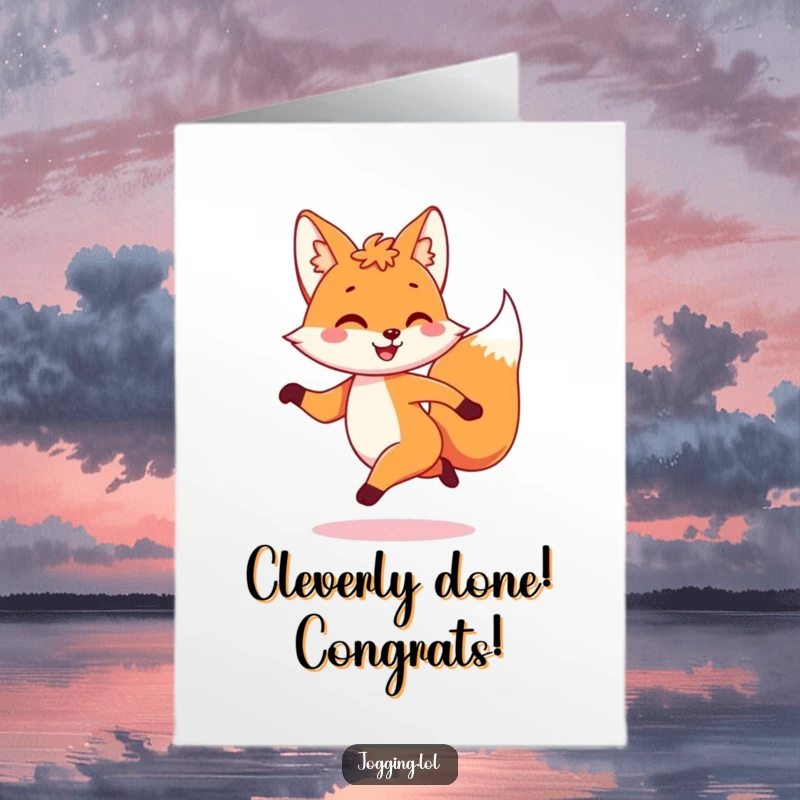 Funny Free Printable Congratulations Card: Playful fox character dashing with a joyful bounce, celebrating success with flair.