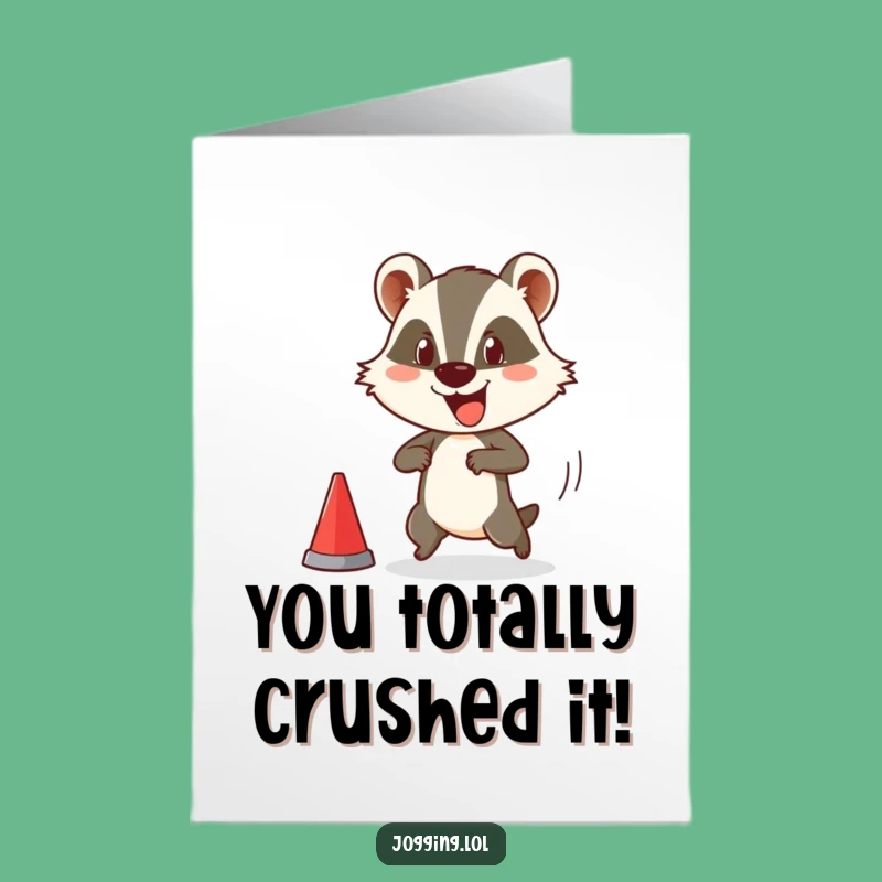 Free Printable Congrats Card: Comical Badger Race Start, Funny Downloadable Success Gift
