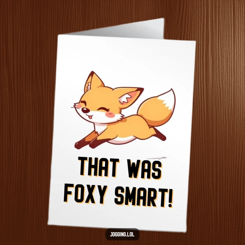 Funny Free Printable Congrats Card: Cheerful fox captured mid-leap, legs tucked, showcasing a swift victory.
