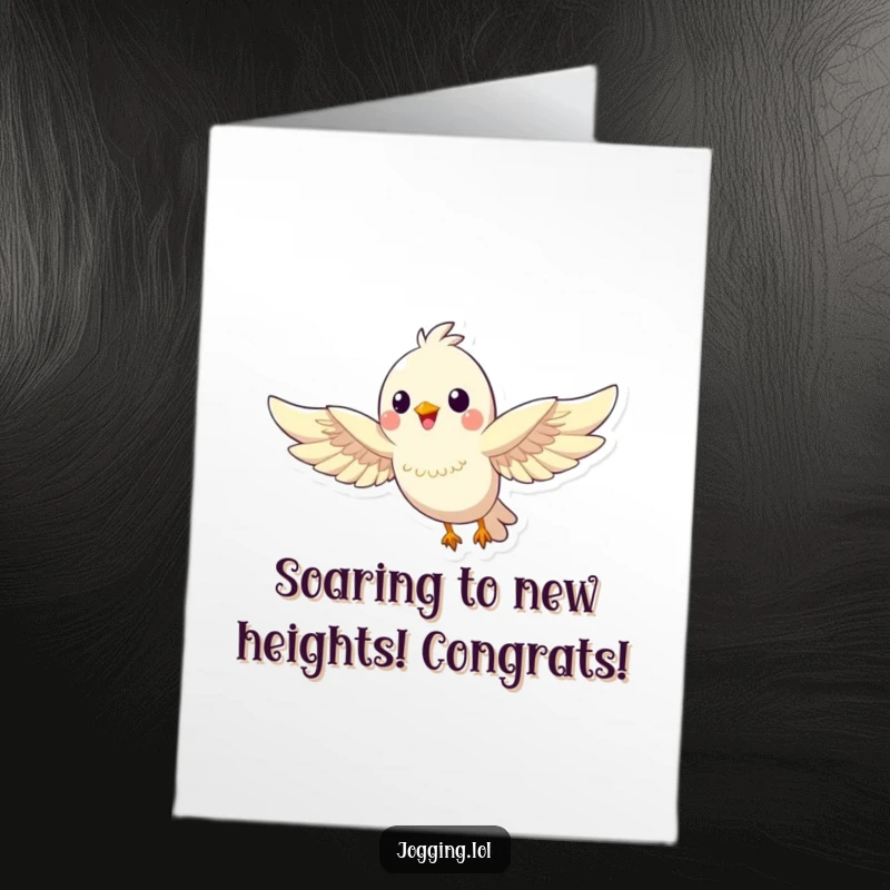 Funny Free Printable Congratulations Card showing a happy bird flying high with wings spread, celebrating a wonderful achievement.
