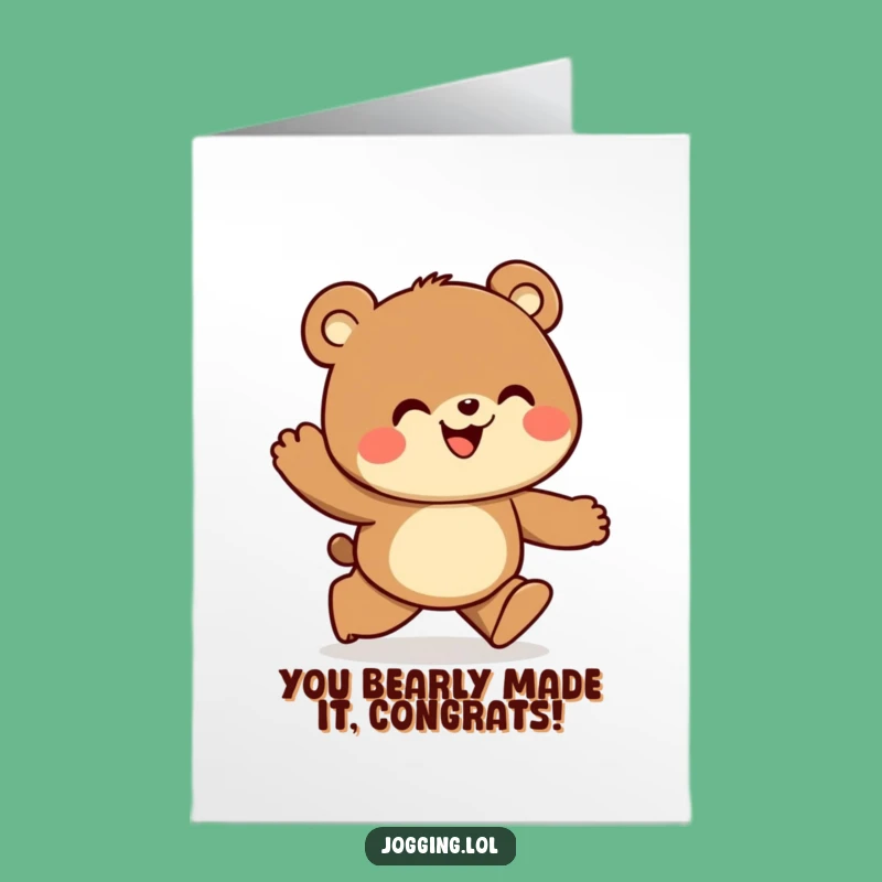 Free Printable Congrats Card: Bear Jogger Joy, Onward & Upward!