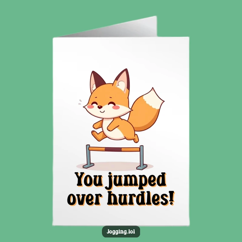 Free Printable Congrats Card: Fox's Victory Leap, Hilarious Downloadable Gift for Overcoming Obstacles