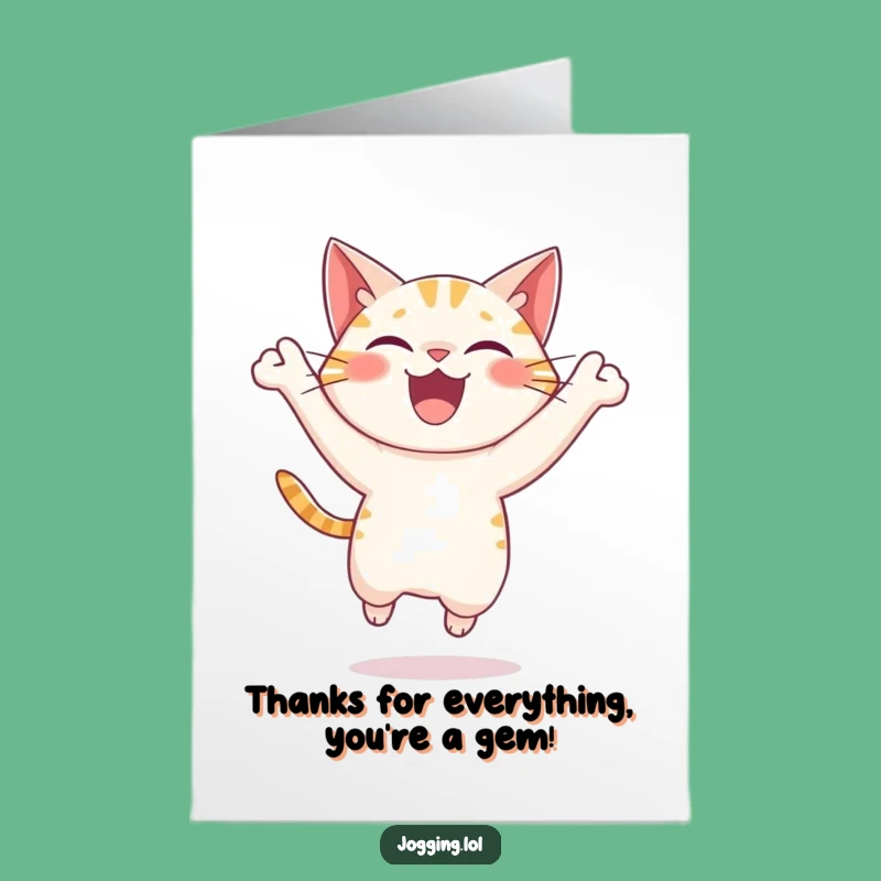 Free Printable Thank You Card: Energetic Cat Leap Printable Greeting Card for Gratefulness