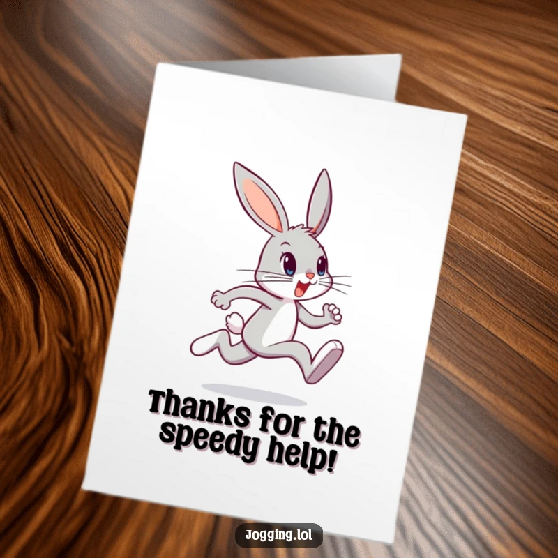 Funny Free Printable Thank You Card: A determined bunny sprinting to deliver your heartfelt thanks.