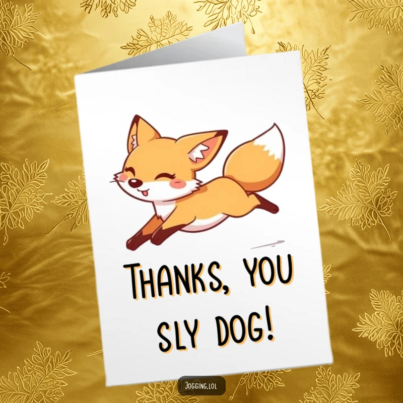 Funny Free Printable Thank You Card: A cheerful fox leaping gracefully, tucking its legs, sending thanks.