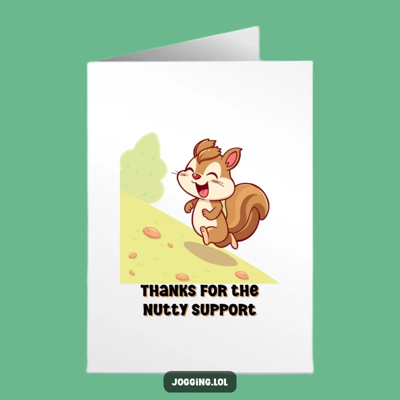 Free Printable Thank You Card: Giggling Squirrel Jogging Uphill Funny Downloadable Gift