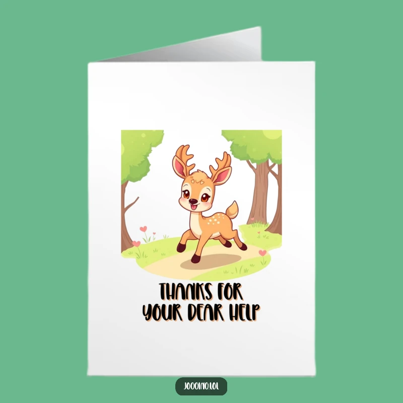 Free Printable Thank You Card: Smiling Deer Bounding Path Funny Downloadable Gift
