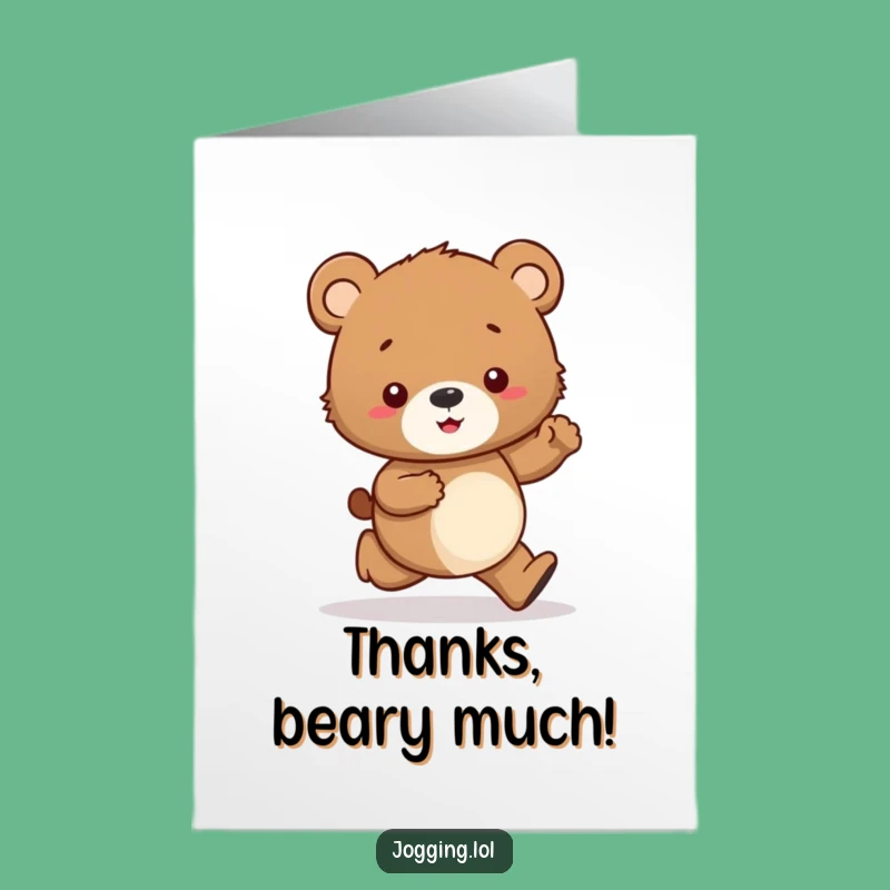 Free Printable Bear Cub Jogging Thank You Card - Downloadable & Funny Gift Idea