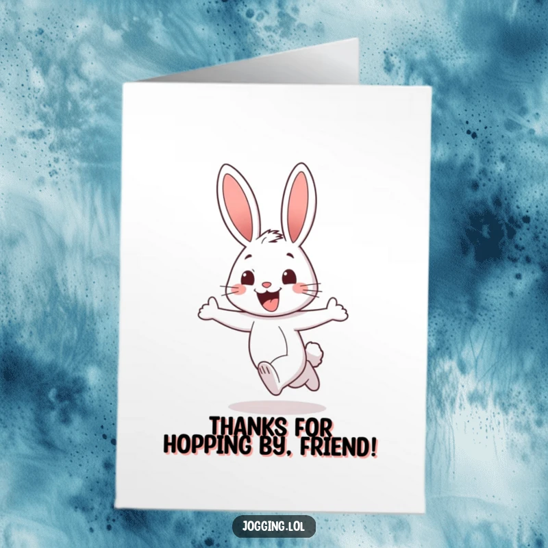 Funny Free Printable Thank You Card: A cheerful rabbit jogs with a wide, excited grin, embodying a happy and grateful thank you.