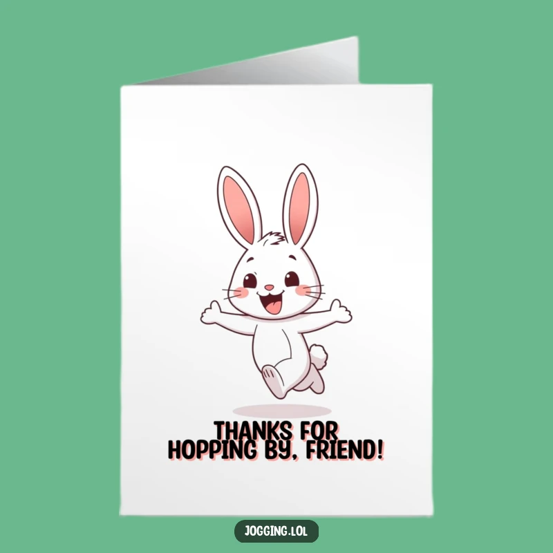 Free Printable Thank You Card: Smiling Rabbit Jogging Printable Greeting Card for Gratitude