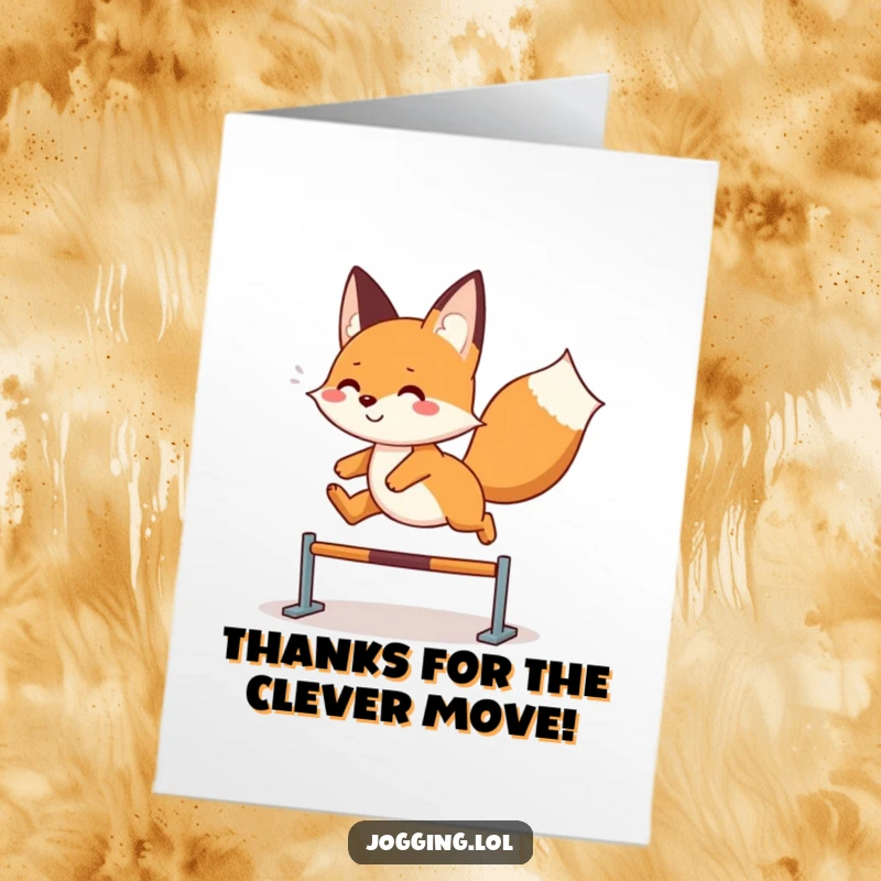 Funny Free Printable Thank You Card: A playful fox leaping with thanks, celebrating your kindness.