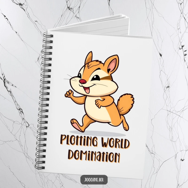 Funny chipmunk notebook featuring a smiling rodent in a determined jogging pose, perfect for note-taking with humor.