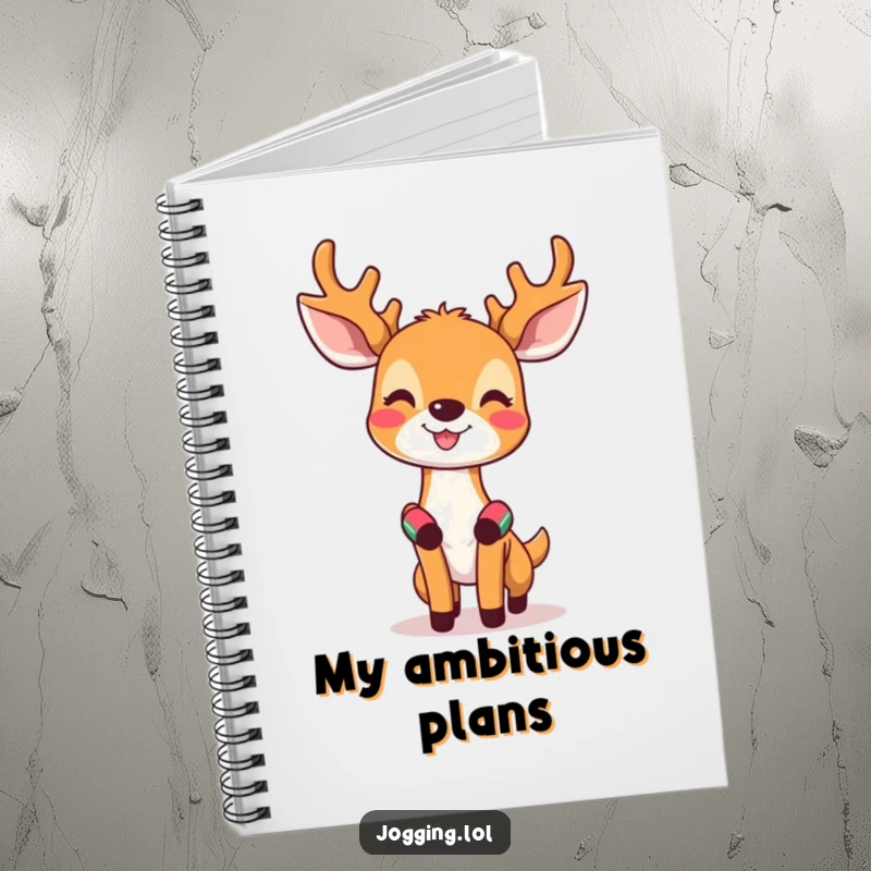 Funny notebook cover with a happy deer wearing tiny wristbands, looking invigorated, ready to capture notes.