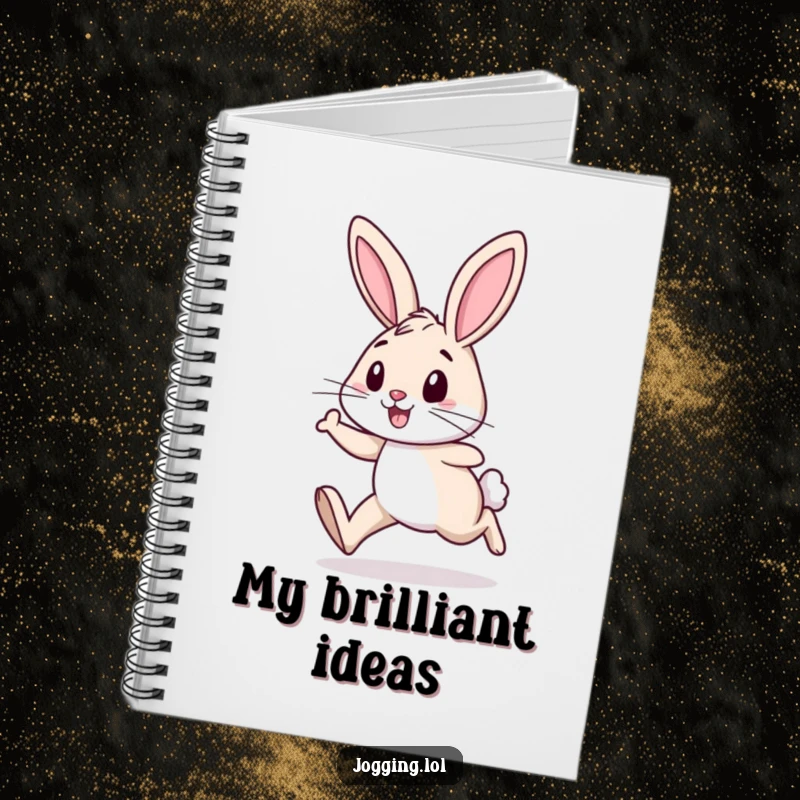 Funny notebook with a cheerful rabbit determinedly jogging forward, ideal for capturing thoughts and to-do lists.