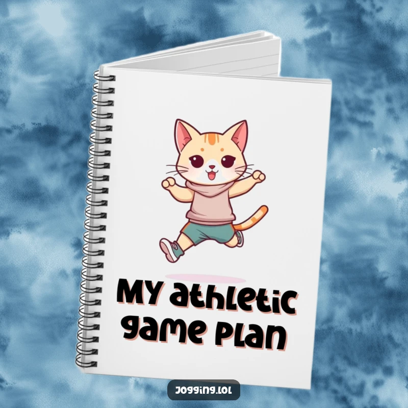 Funny athletic cat notebook, sleek feline sportswear, jumping stride, dynamic writing, journal, unique funny gift
