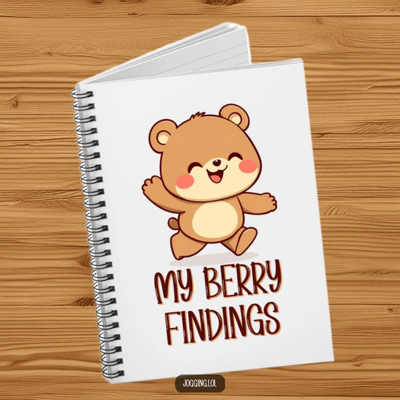 Funny notebook cover featuring a curious bear jogger looking ahead with joy, inspiring exploration and note-taking.