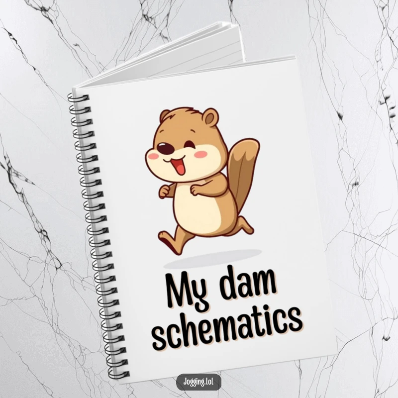 Funny notebook cover featuring a busy beaver runner with rhythmic leg movements, inspiring organized work and note-taking.