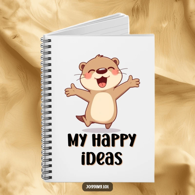 Funny otter notebook with a cheerful character bounding, perfect for jotting down ideas with playful energy, a delightful funny gift.