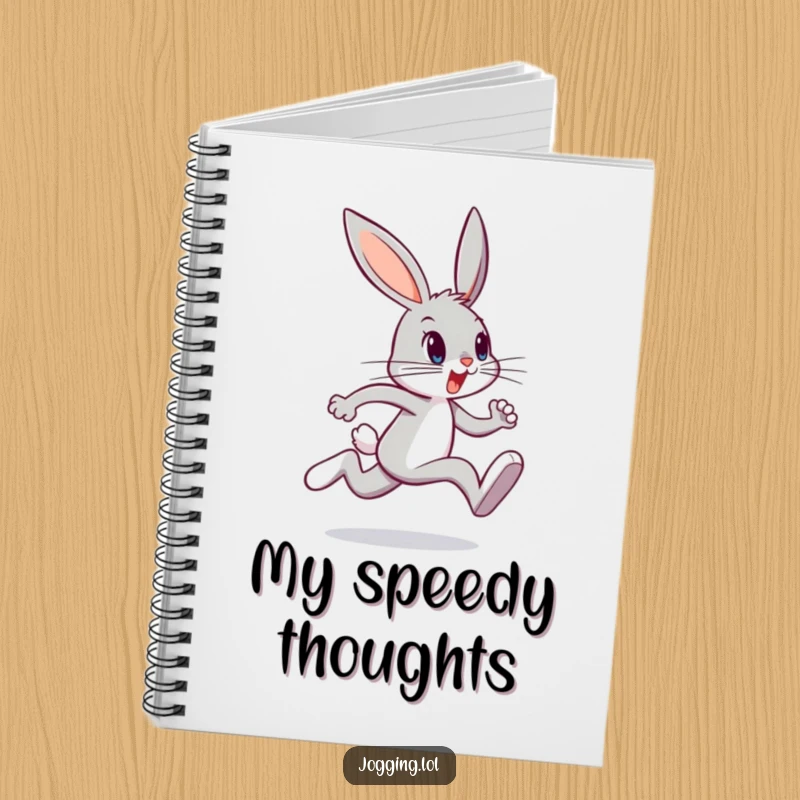 Funny bunny notebook with a determined character mid-sprint, perfect for capturing ideas with energetic flair, a wonderfully funny gift.