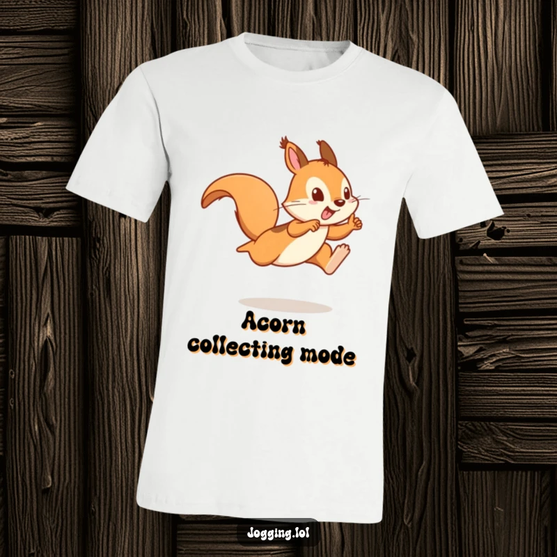 Funny t-shirt depicting a playful squirrel sprinter mid-leap, capturing extreme energy and a joyful, speedy motion.