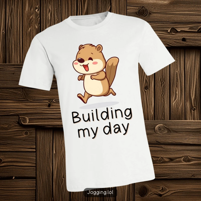 Funny t-shirt depicting a busy beaver runner with rhythmic leg movements, conveying industriousness and energetic motion.